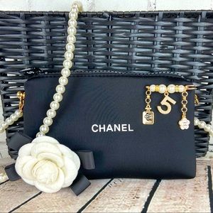 Chanel neoprene black crossbody bag with 2 brooches